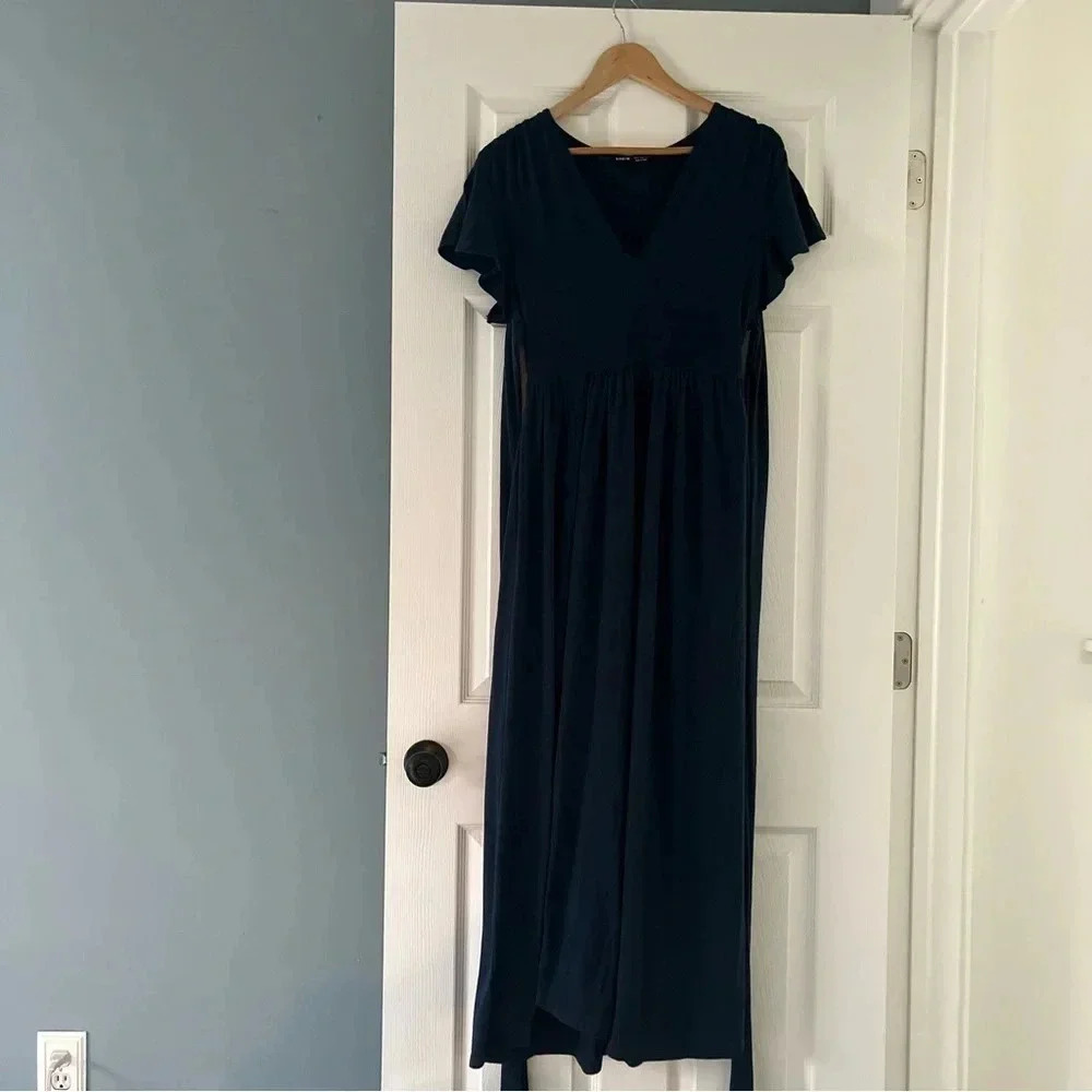 Shein Navy Blue Short Sleeve Maxi Dress with tie size small